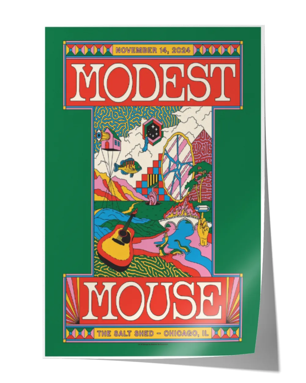 Modest Mouse November 14, 2024 The Salt Shed Chicago, IL Poster Satin Portrait Poster (24x36in) white 24x36in