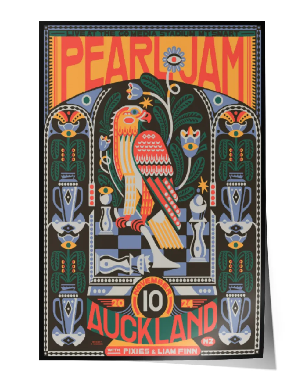 Pearl Jam November 10, 2024 Auckland New Zealand Event Poster Satin Portrait Poster (16x24in) white 16x24in
