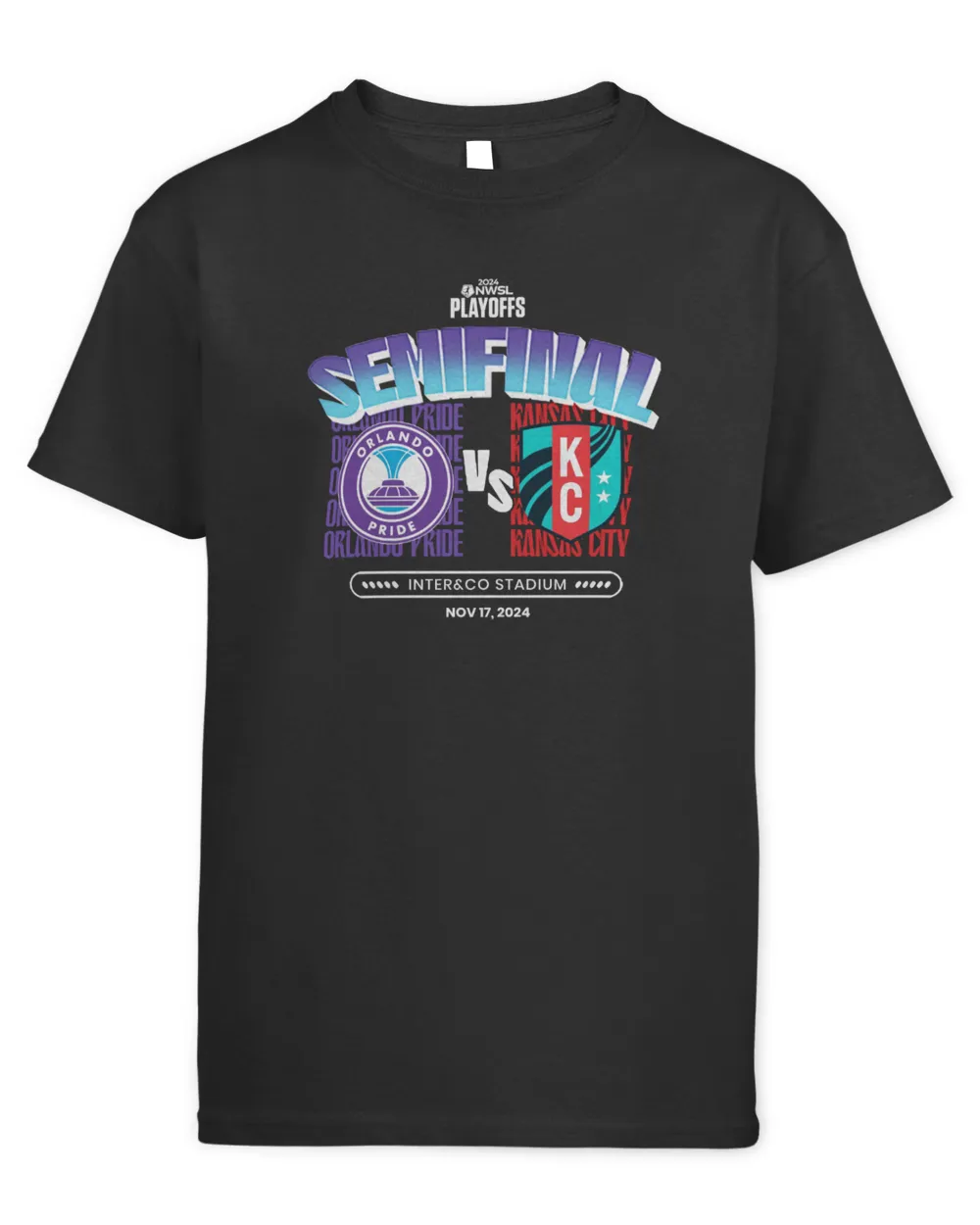 Orlando Pride vs Kansas City Nov 17, 2024 NWSL Playoffs Semifinal Matchup T-Shirt Kids Standard T-Shirt black xs